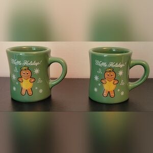 2 Waffle Holidays House 2016 Green Gingerbread Man Mug Tuxton Snowflakes
